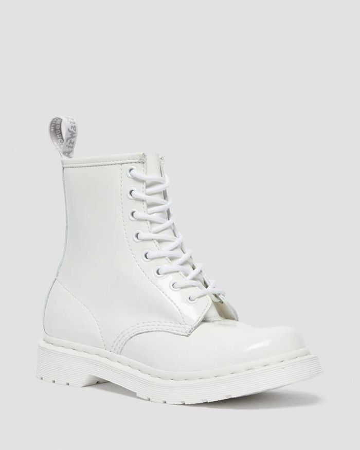 Dr Martens Womens 1460 Mono Patent Leather Lace Up Ankle Boots White - 46590QBYD